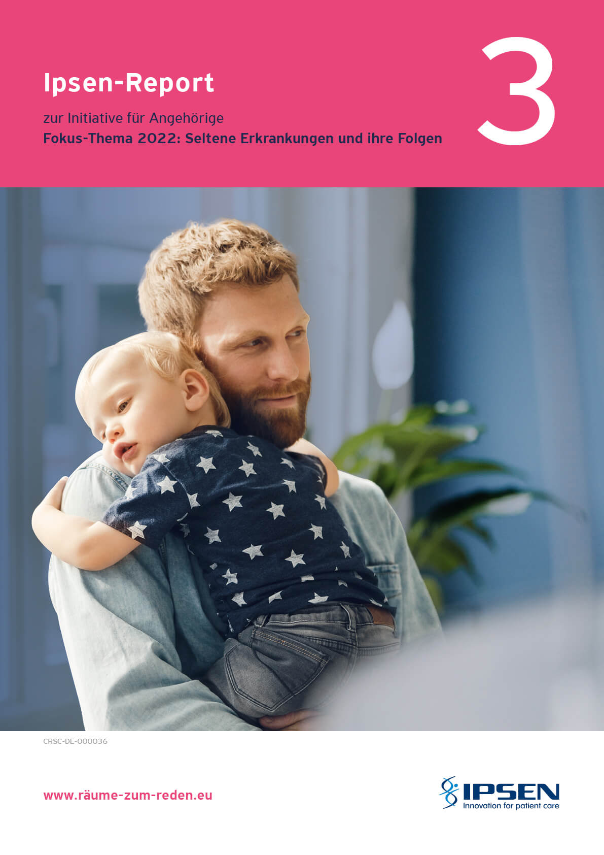 Das Deckblatt des Angehörigen-Reports Seltene Erkrankungen zeigt einen jungen Vater, der seinen Sohn auf dem Arm hat.