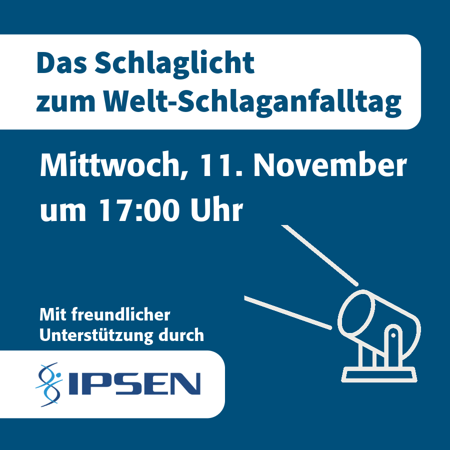 Grafik zur Informationsveranstaltung „Das Schlaglicht zum Weltschlaganfalltag“ am Mittwoch, 11. November, um 17:00 Uhr. Thema: „Was ist Spastik? Ursachen, Symptome und Diagnose“.